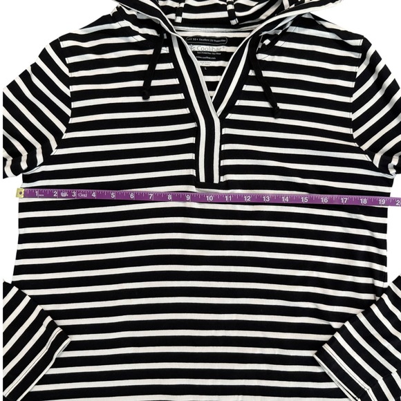 Coolibar Catalina Hoodie Cover-Up Dress Pockets Black White Stripe UPF 50 Size L - Picture 7 of 9